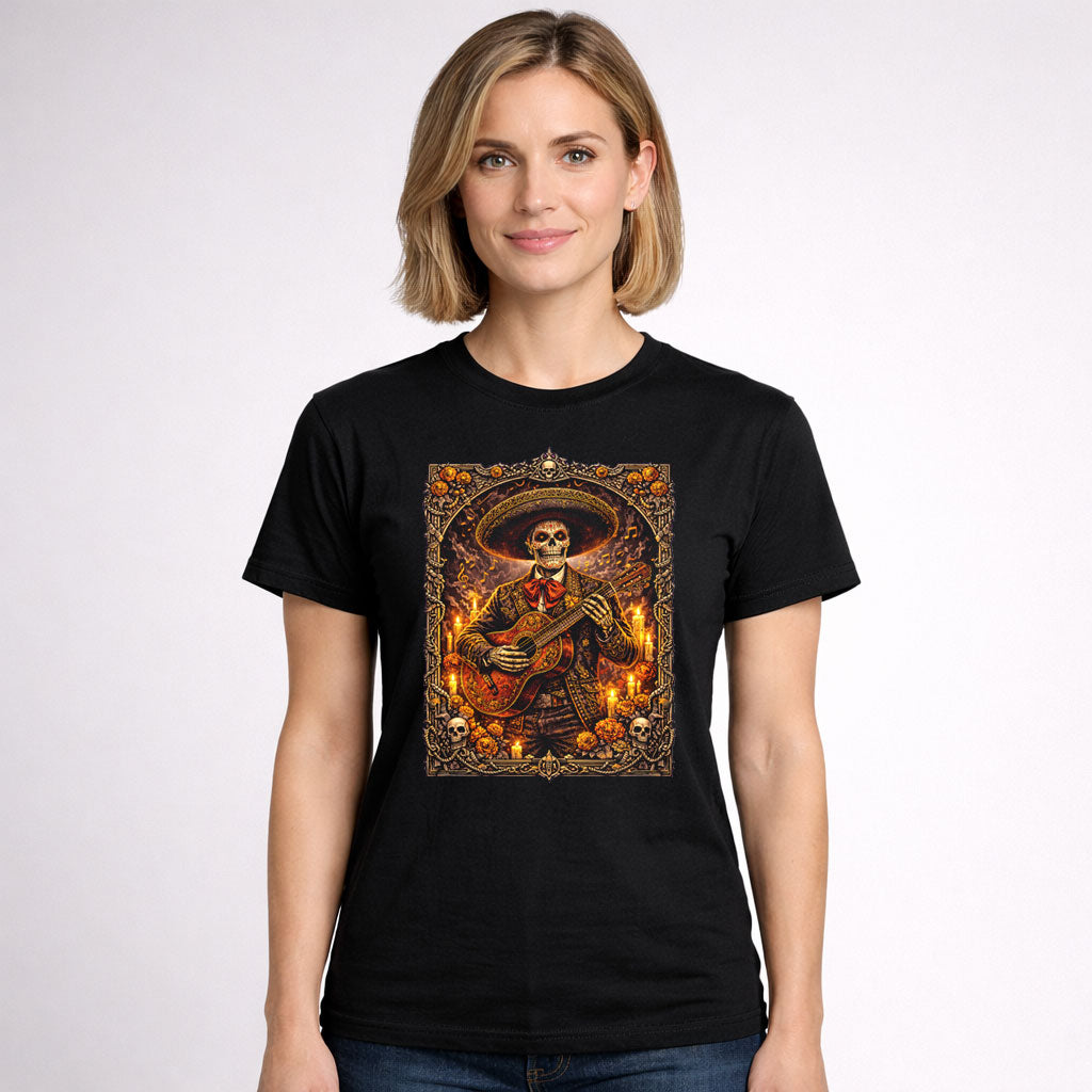 Day of the Dead Mariachi Skeleton Guitarist T-Shirt Unisex Sugar Skull Art Tee