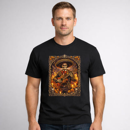 Day of the Dead Mariachi Skeleton Guitarist T-Shirt Unisex Sugar Skull Art Tee