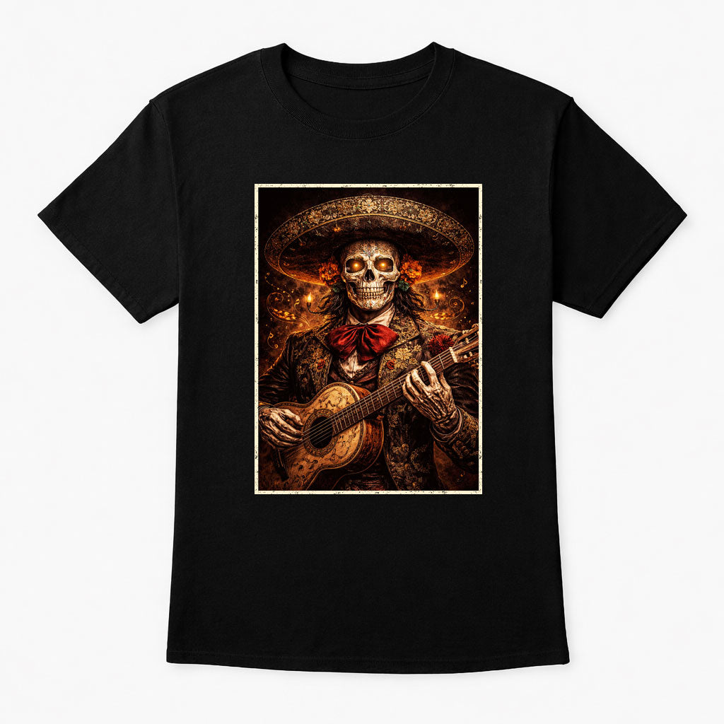 Mariachi Skeleton Guitarist Unisex T-Shirt Gothic Day of the Dead Tee
