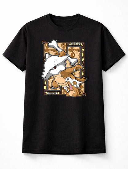 Marowak Bone Keeper Pokémon T-Shirt Retro Anime Unisex Black Graphic Tee