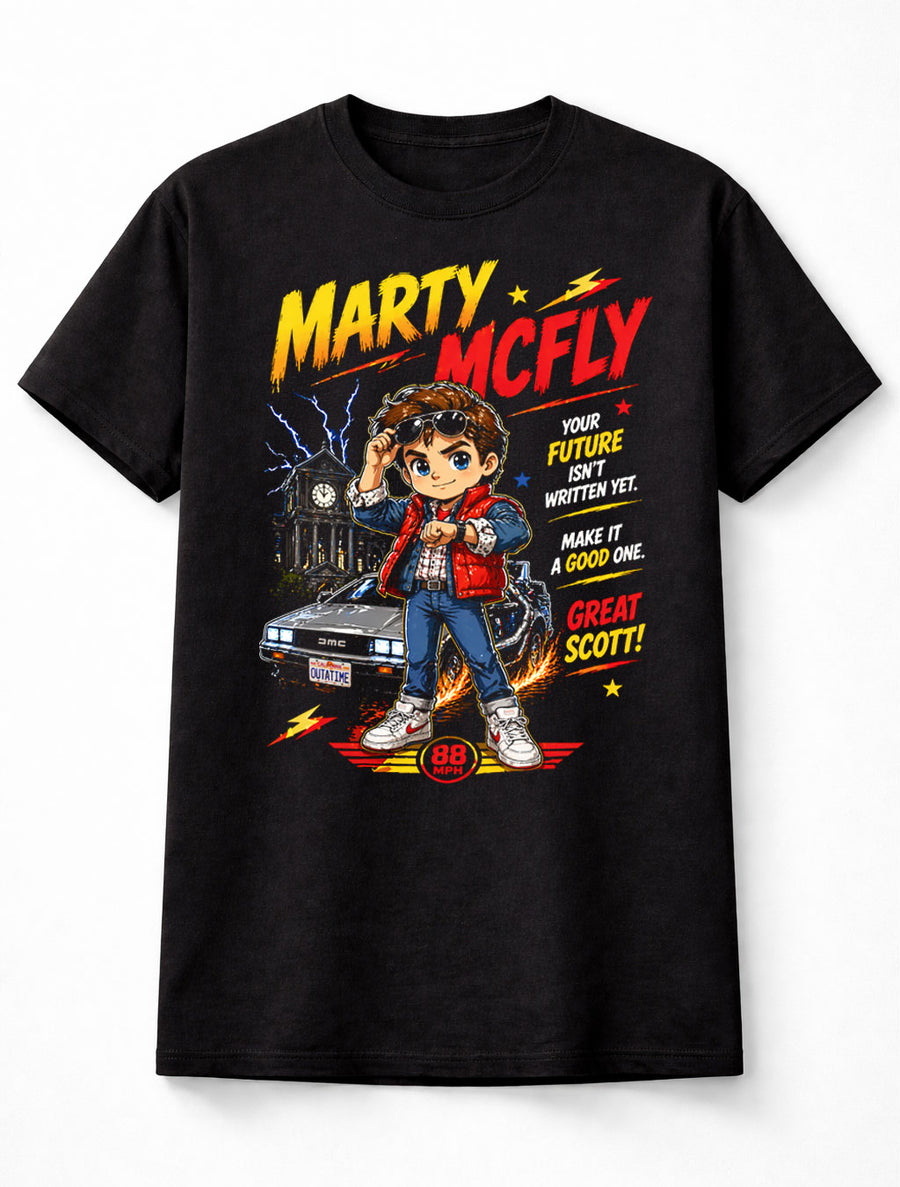 Marty McFly Back to the Future DeLorean 88 MPH Graphic Tee Time Travel Movie Shirt Unisex Adults & Kids T-Shirt