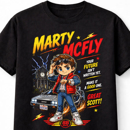 Marty McFly Back to the Future DeLorean 88 MPH Graphic Tee Time Travel Movie Shirt Unisex Adults & Kids T-Shirt