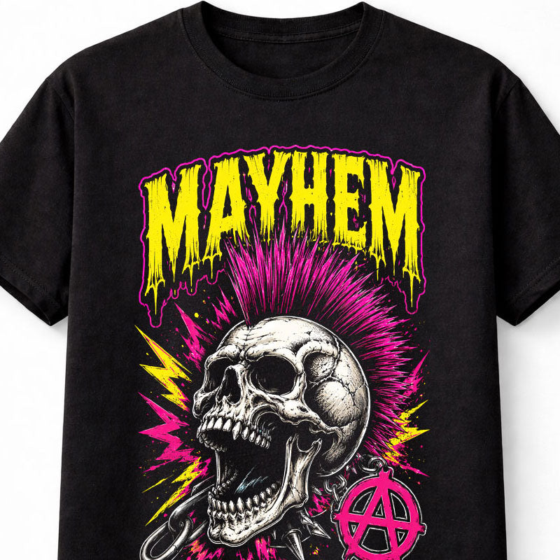 Mayhem Punk Skull Mohawk Anarchy Horror Graphic Unisex T-Shirt
