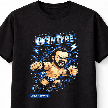 Drew McIntyre Cartoon Wrestler T-Shirt Scottish Warrior Unisex Adults & Kids