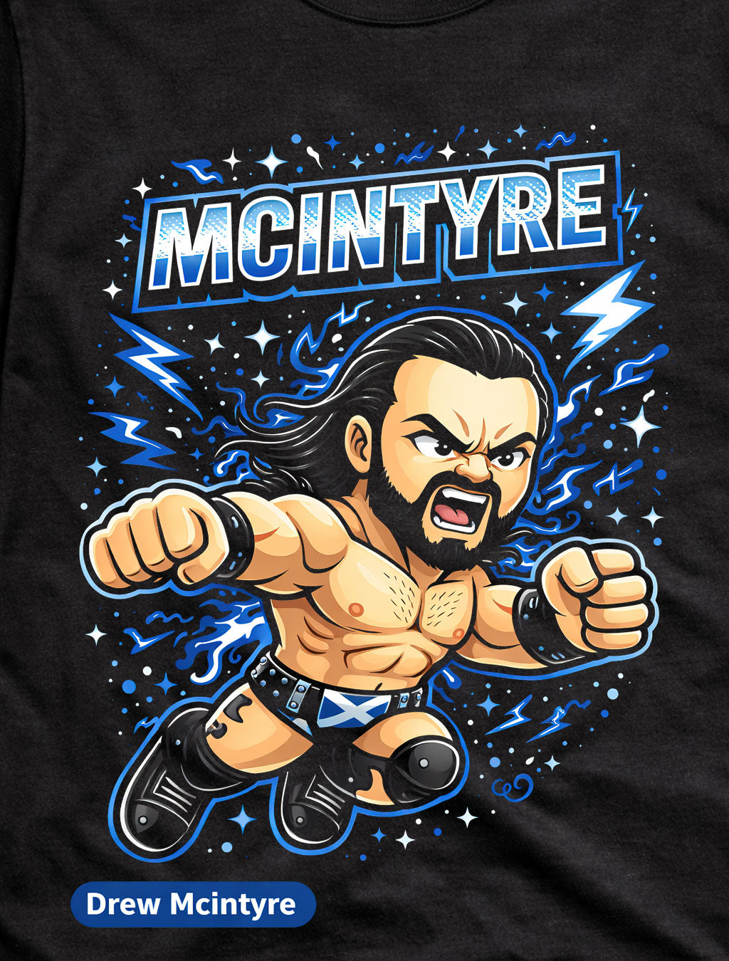 Drew McIntyre Cartoon Wrestler T-Shirt Scottish Warrior Unisex Adults & Kids