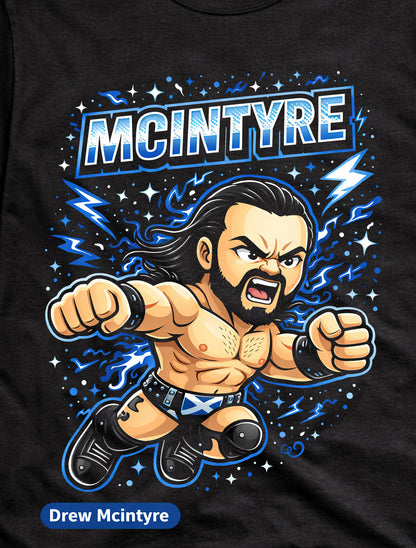 Drew McIntyre Cartoon Wrestler T-Shirt Scottish Warrior Unisex Adults & Kids
