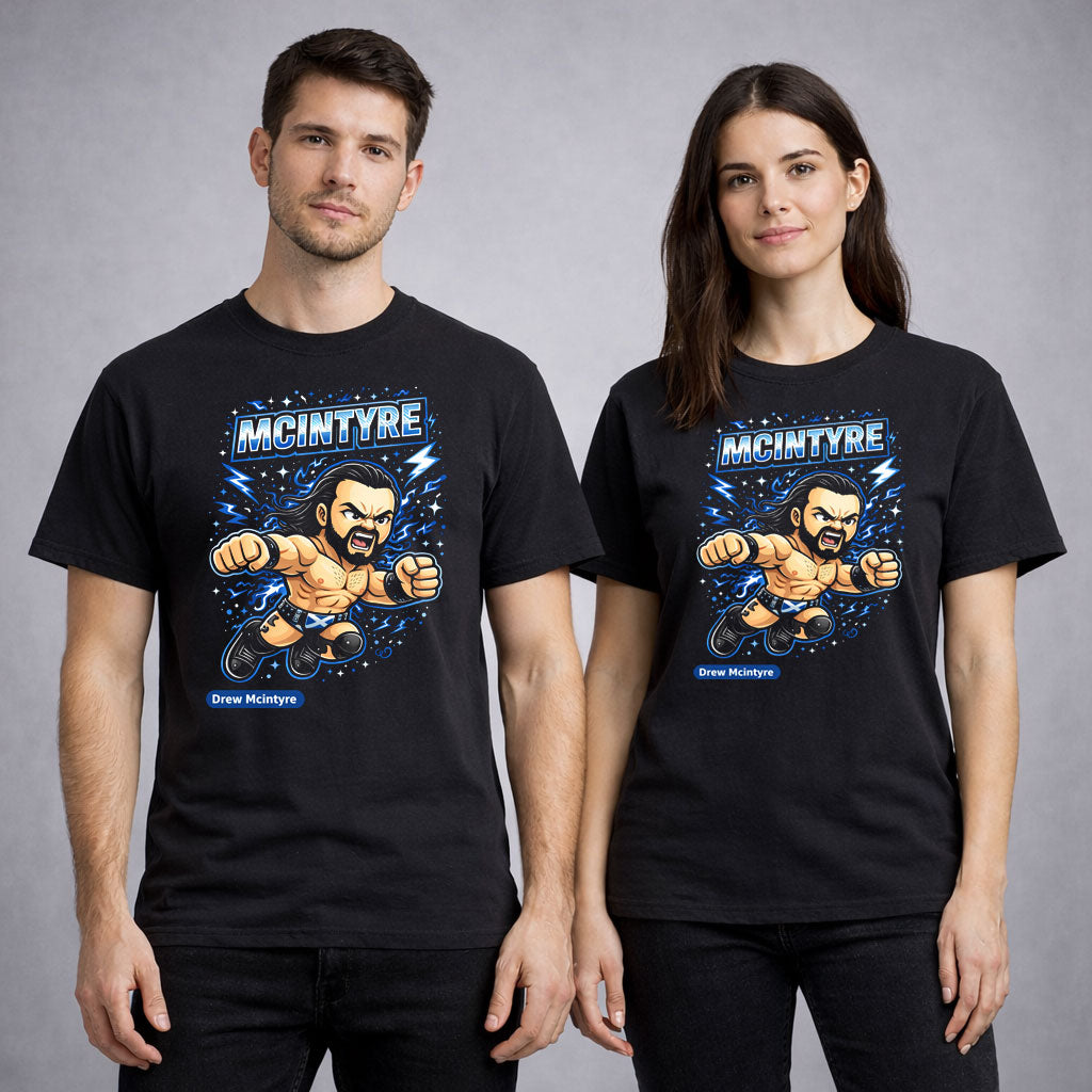 Drew McIntyre Cartoon Wrestler T-Shirt Scottish Warrior Unisex Adults & Kids