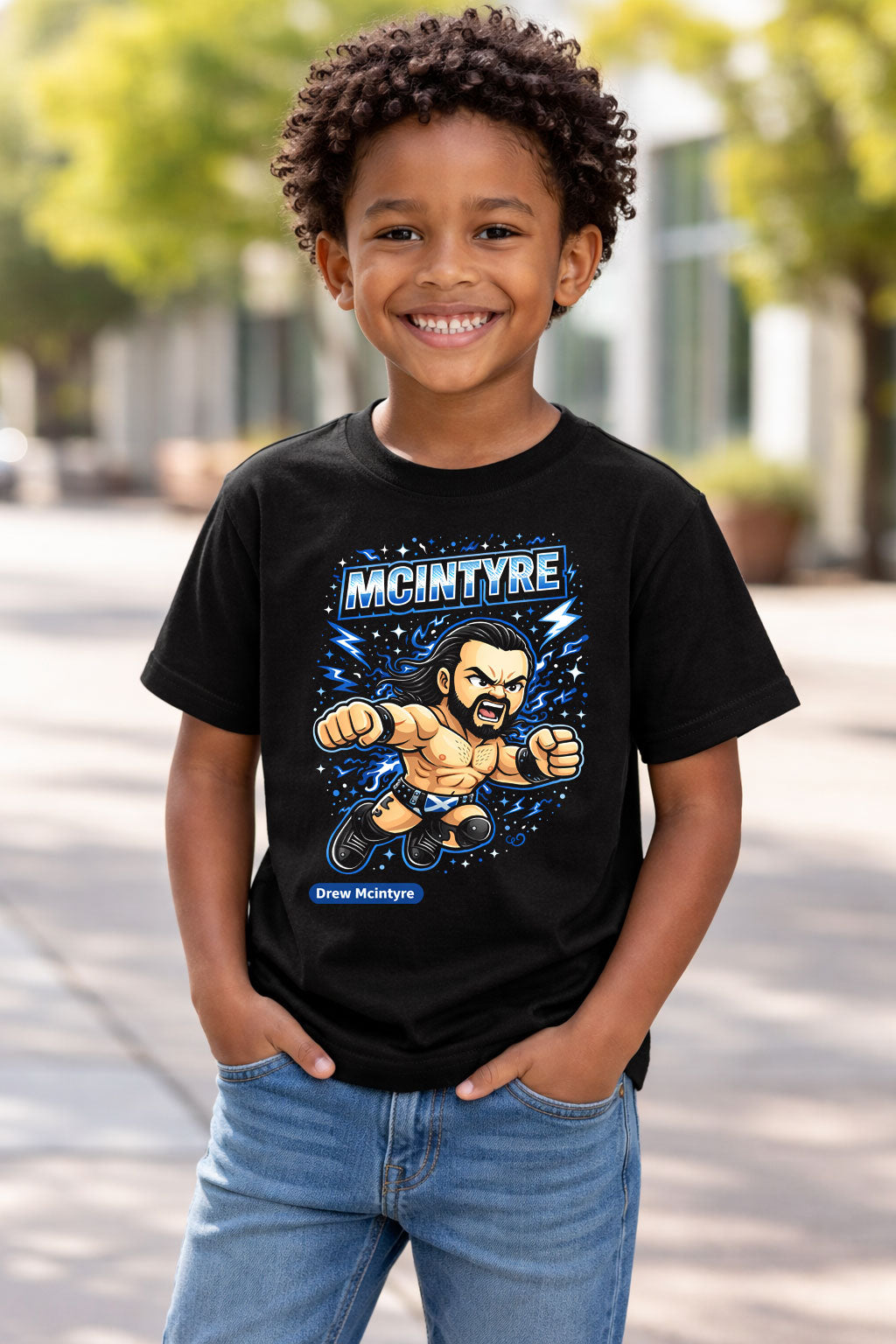 Drew McIntyre Cartoon Wrestler T-Shirt Scottish Warrior Unisex Adults & Kids