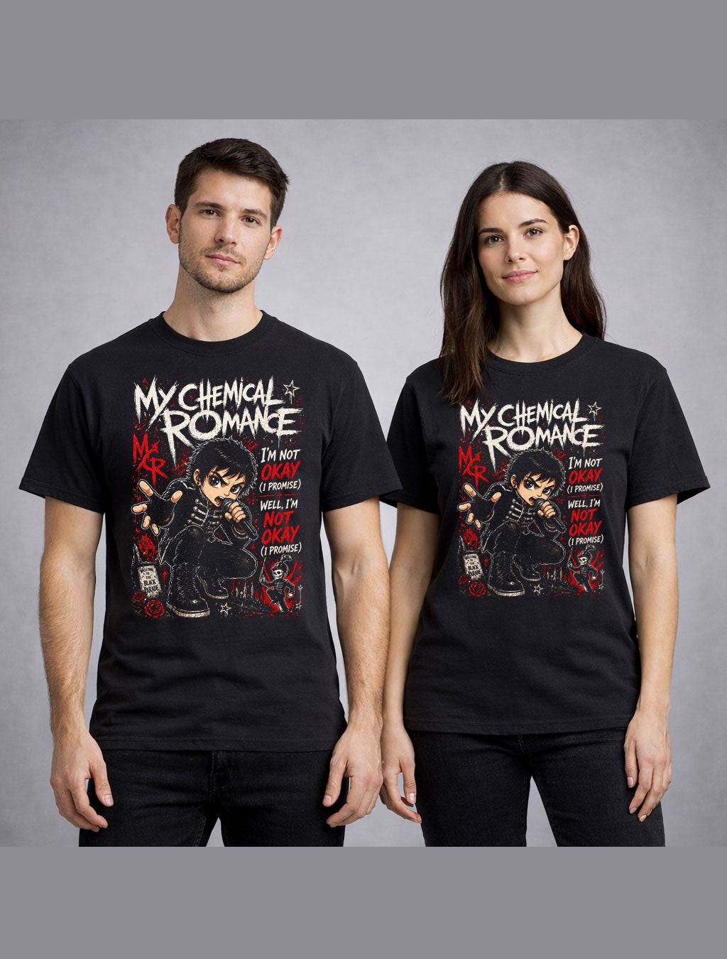 My Chemical Romance Inspired Graphic T-Shirt Emo Rock Band Style Tee Black Parade Aesthetic Red Black Grunge Adults & Kids Unisex T-Shirt