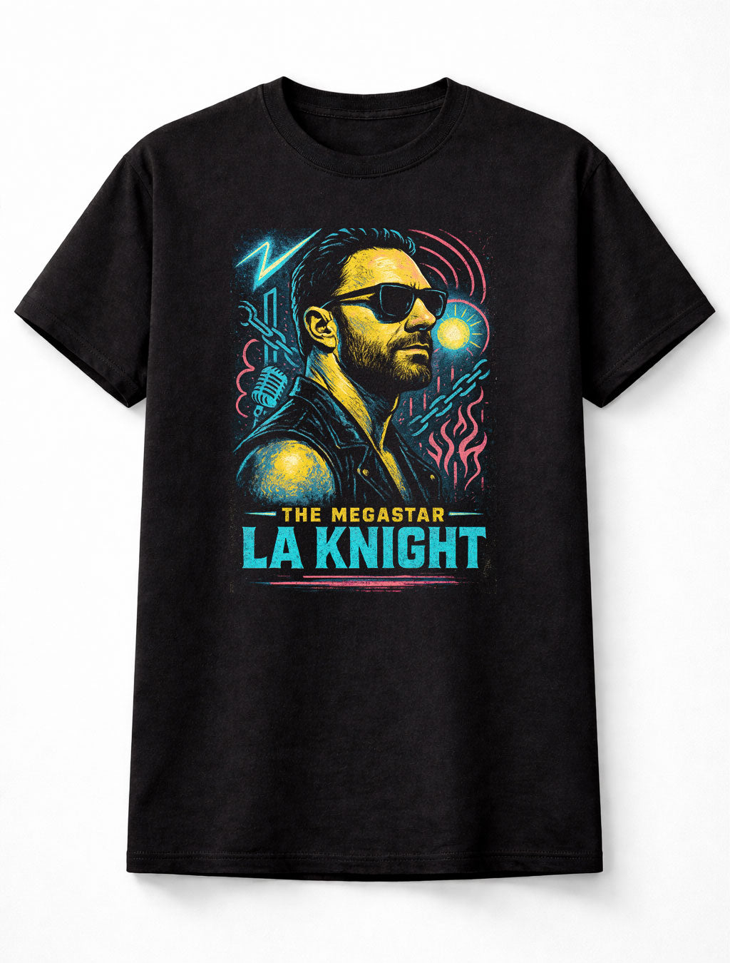 LA Knight The Megastar Retro Neon Portrait Wrestling Graphic Tee Adults & Kids Unisex T-Shirt
