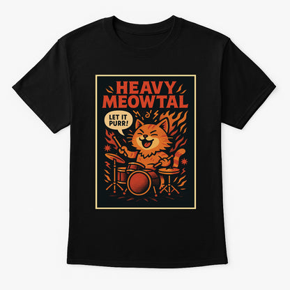 Heavy Meowtal Unisex T-Shirt Funny Cat Rock Metal Drummer Kitty Tee