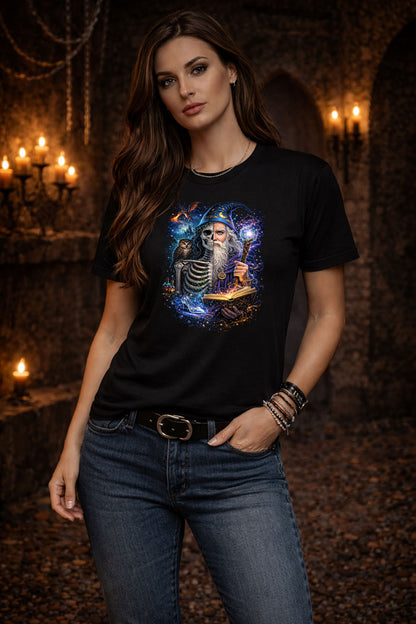 Merlin Wizard T Shirt Gothic Skeleton Magic Fantasy Unisex Graphic Tee