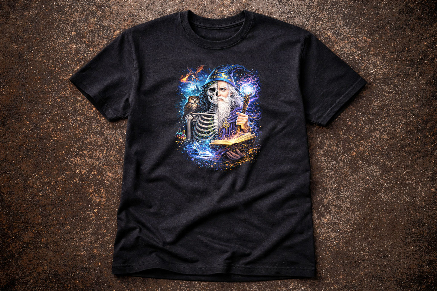 Merlin Wizard T Shirt Gothic Skeleton Magic Fantasy Unisex Graphic Tee