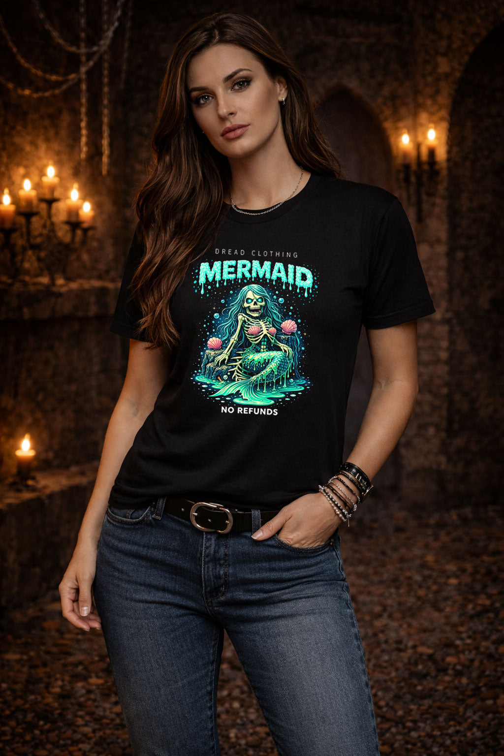Mermaid Skull Unisex Toxic Gothic Horror Graphic T-Shirt Dark Ocean Myth Tee