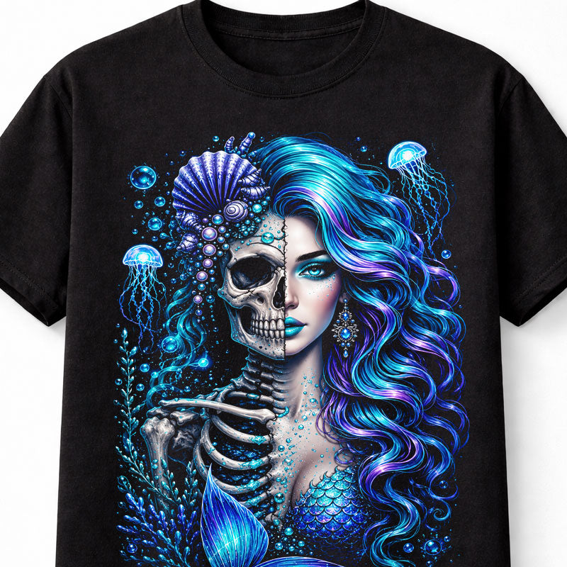 Mermaid Skull Ocean Gothic Fantasy Graphic Unisex T-Shirt