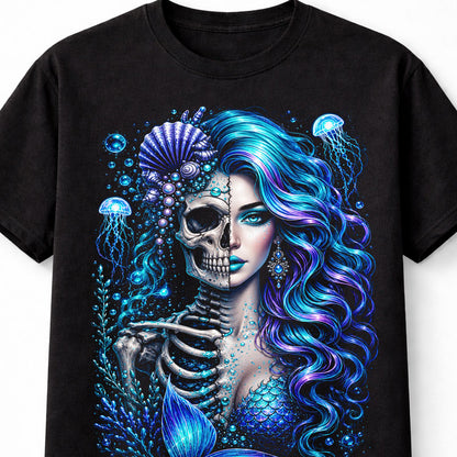 Mermaid Skull Ocean Gothic Fantasy Graphic Unisex T-Shirt