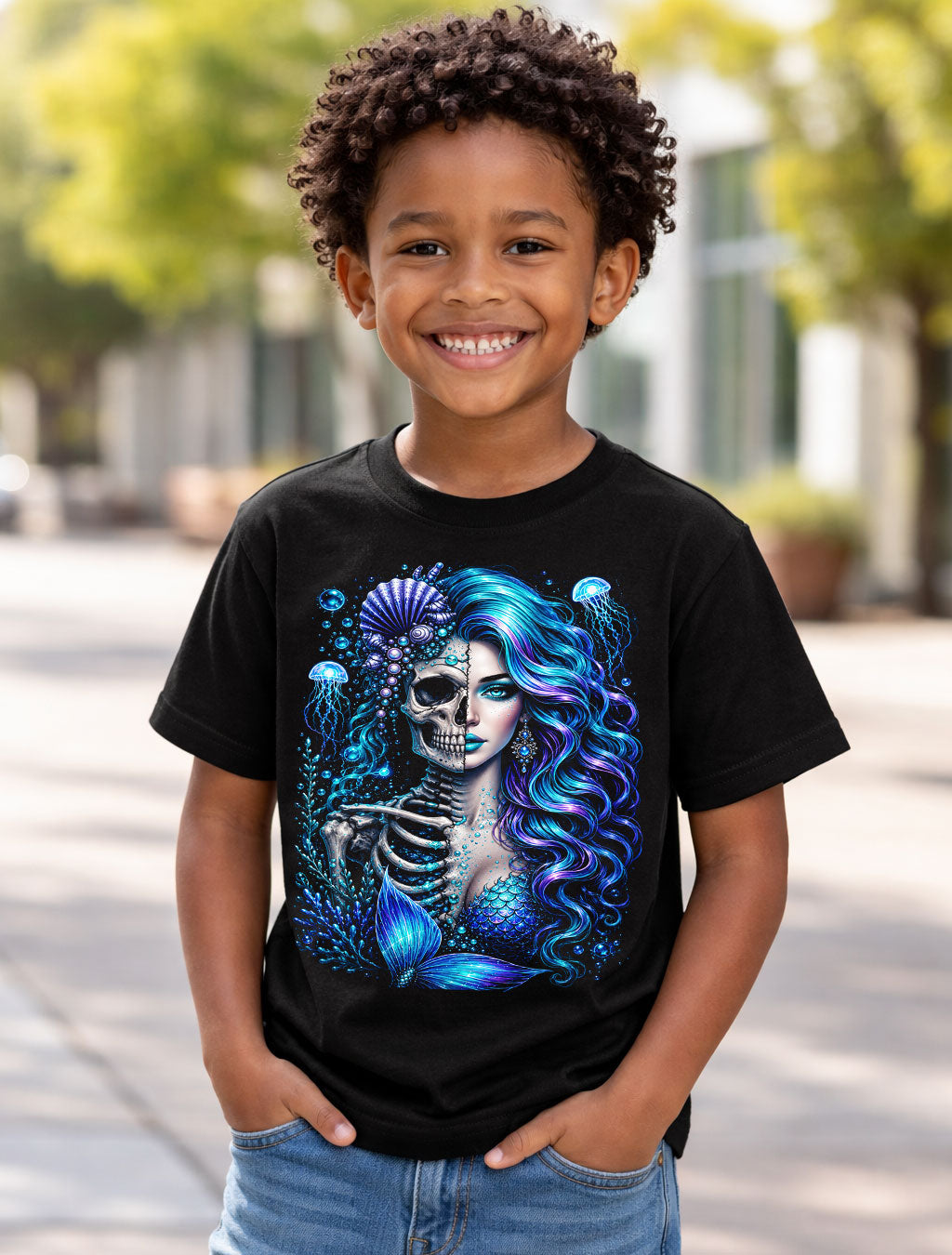 Mermaid Skull Ocean Gothic Fantasy Graphic Unisex T-Shirt
