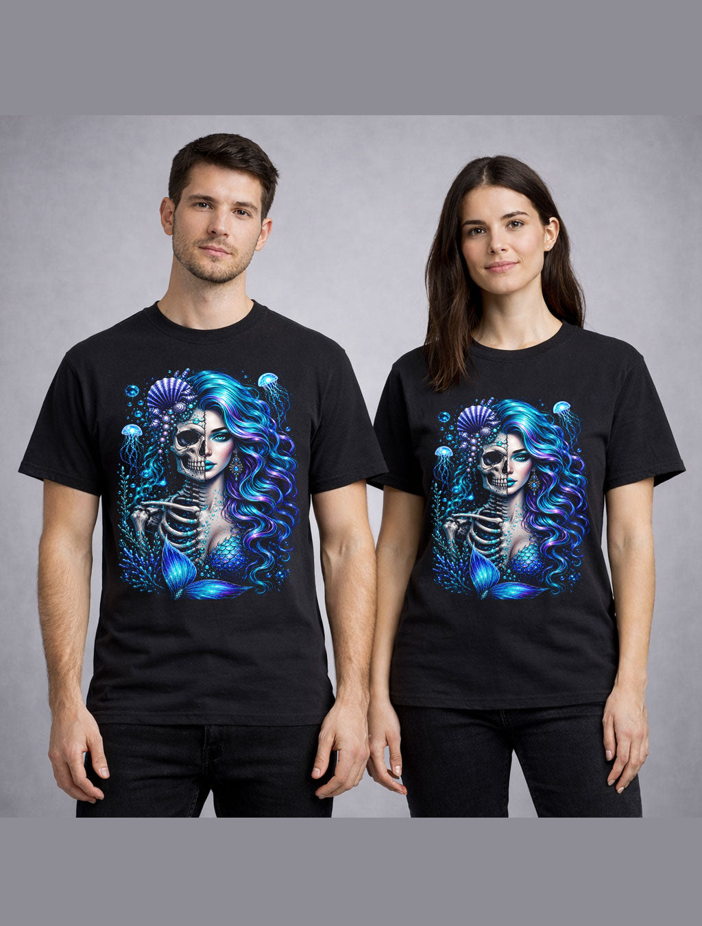 Mermaid Skull Ocean Gothic Fantasy Graphic Unisex T-Shirt