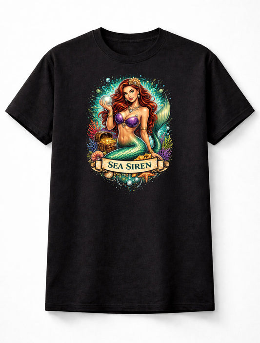 Mermaid T Shirt Sea Siren Fantasy Ocean Tattoo Art Myth Tee Unisex Black