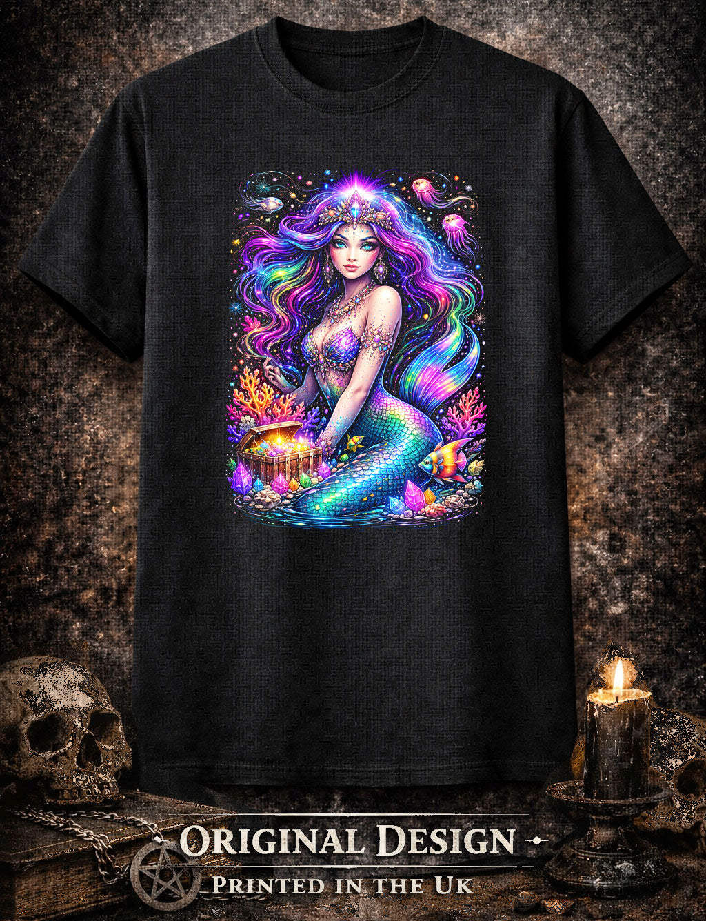 Mystic Mermaid Treasure Art Psychedelic Trippy Gothic Unisex Graphic T-Shirt