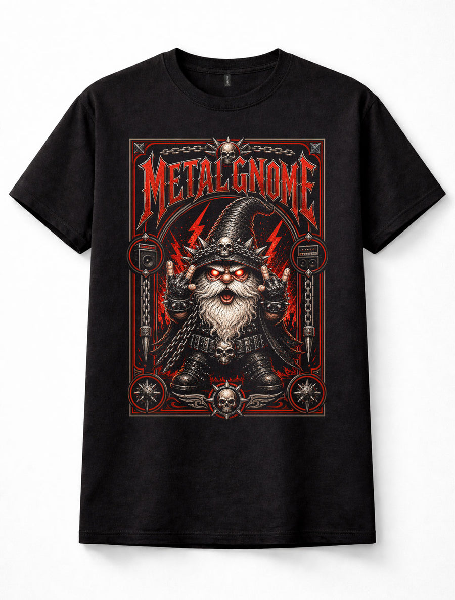 Metal Gnome Heavy Metal Rocker Skull Chains Guitar Music Graphic Unisex T-Shirt
