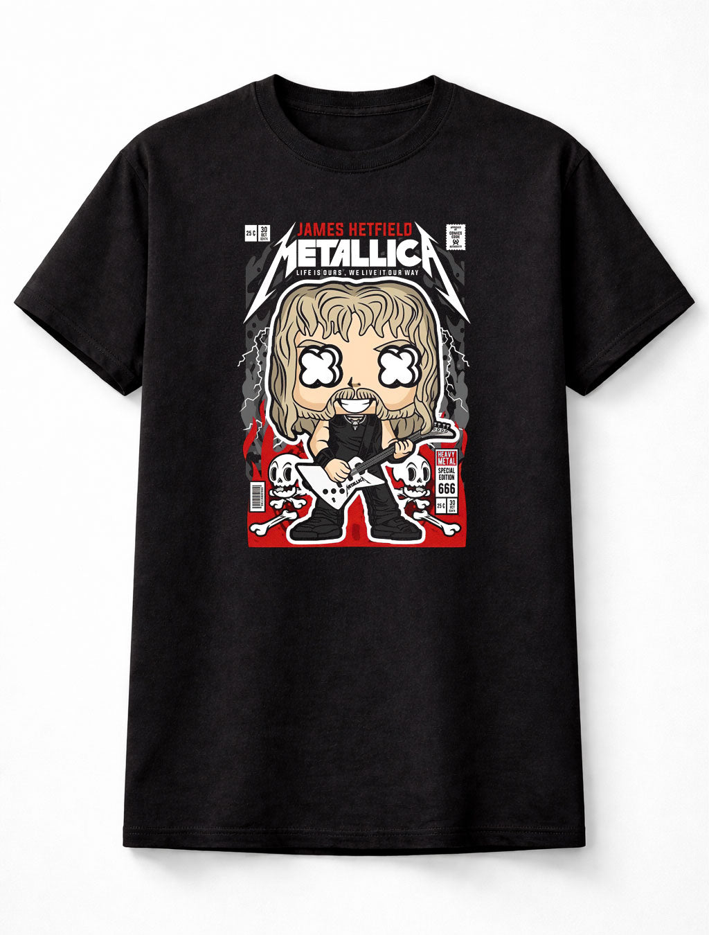 James Hetfield Metallica T-Shirt Heavy Metal Chibi Unisex Black Graphic Tee