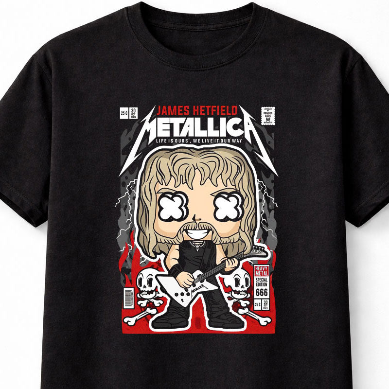 James Hetfield Metallica T-Shirt Heavy Metal Chibi Unisex Black Graphic Tee