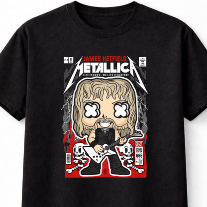 James Hetfield Metallica T-Shirt Heavy Metal Chibi Unisex Black Graphic Tee