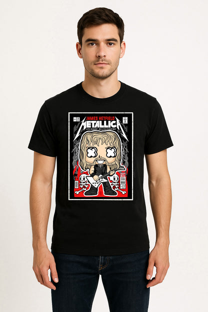 Metallica James Hetfield Unisex T-Shirt – Heavy Metal Comic Style Band Graphic Tee