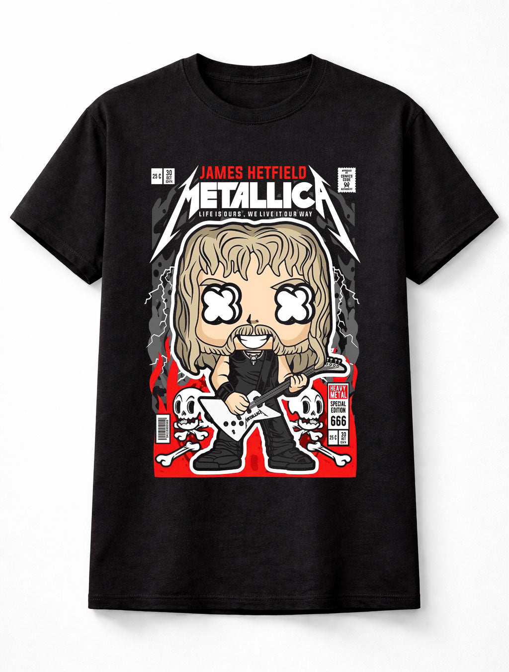 James Hetfield Metallica Pop Figure Heavy Metal Guitar Comic Unisex T-Shirt