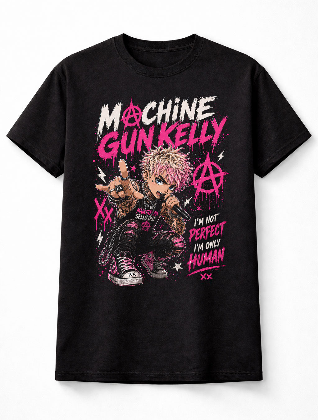 Machine Gun Kelly I’m Not Perfect I’m Only Human Graphic T-Shirt Pop Punk Music Singer Fan Tee Adult & Kids Unisex T-Shirt