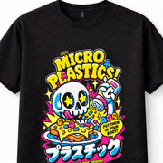 Microplastics Skull Food Pollution Dark Humour Cartoon Retro Unisex T-Shirt