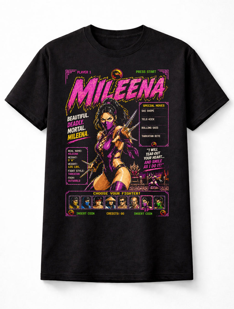 Mileena Mortal Kombat T-Shirt Retro Arcade Fighting Game Graphic Tee Classic Female Fighter Villain Character Shirt Sai Warrior Adults & Kids Unisex T-Shirt
