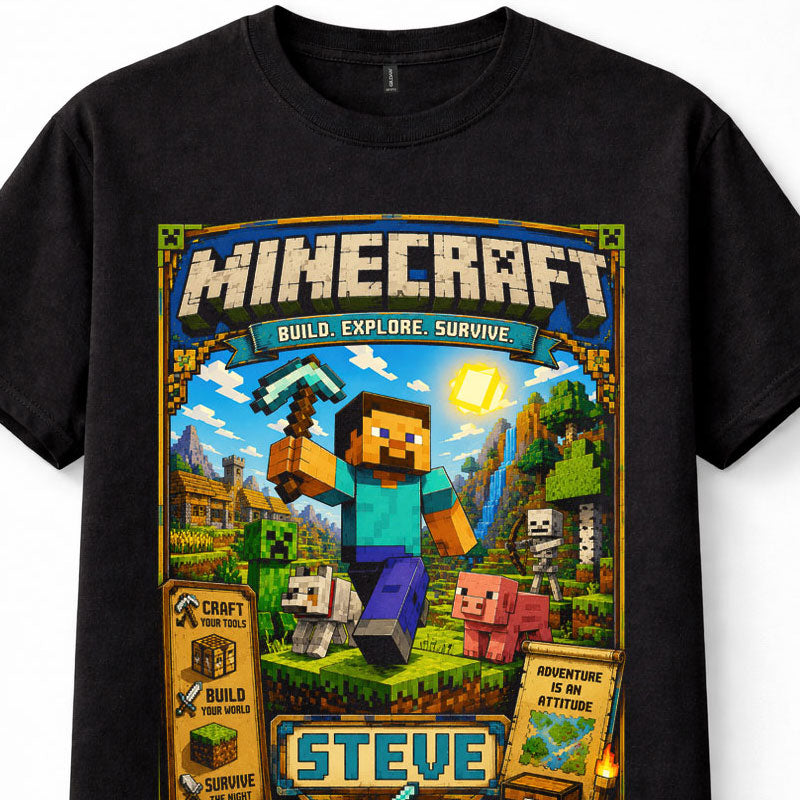 Minecraft Steve Creeper Diamond Pickaxe Gaming Unisex T-Shirt
