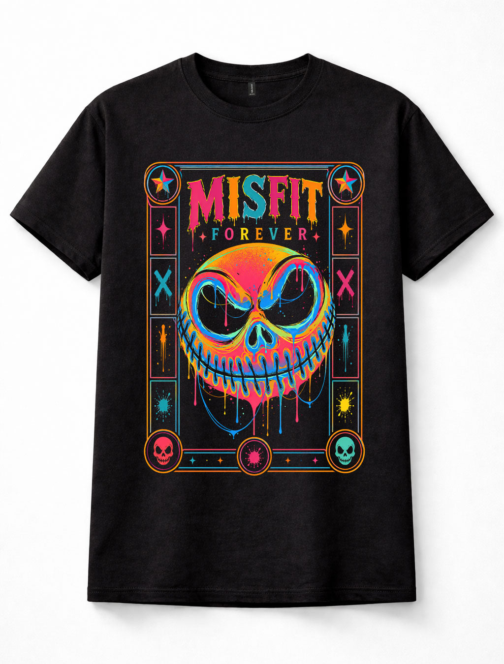 Misfit Forever Nightmare Before Christmas Neon Skull Colorful Gothic Alternative Punk Unisex T-Shirt