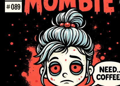 Mombie Zombie Mom Coffee T Shirt Funny Tired Mum Horror Comic Graphic Tee