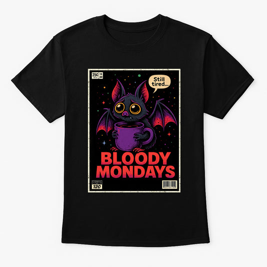 Bloody Mondays Bat Unisex T-Shirt Retro Horror Coffee Tee