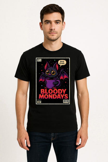 Bloody Mondays Bat Unisex T-Shirt Retro Horror Coffee Tee