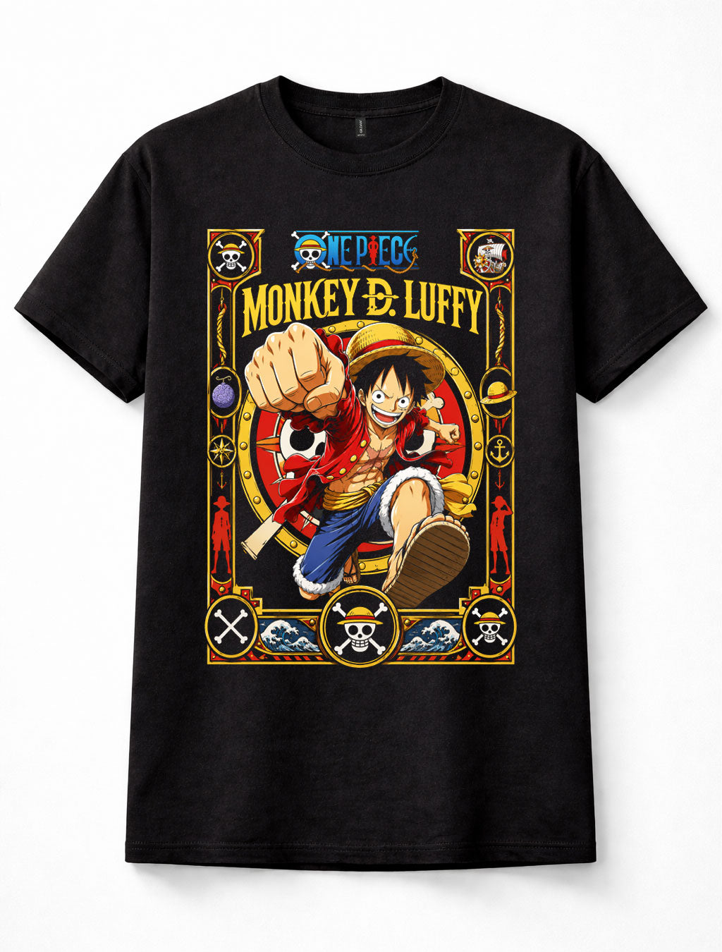 One Piece Monkey D Luffy Straw Hat Pirate Anime Black Graphic Unisex T-Shirt