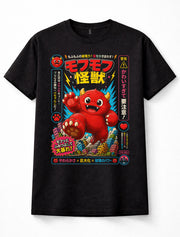 Japanese Red Fluffy Kaiju Cute Monster City Rampage Graphic Unisex T-Shirt
