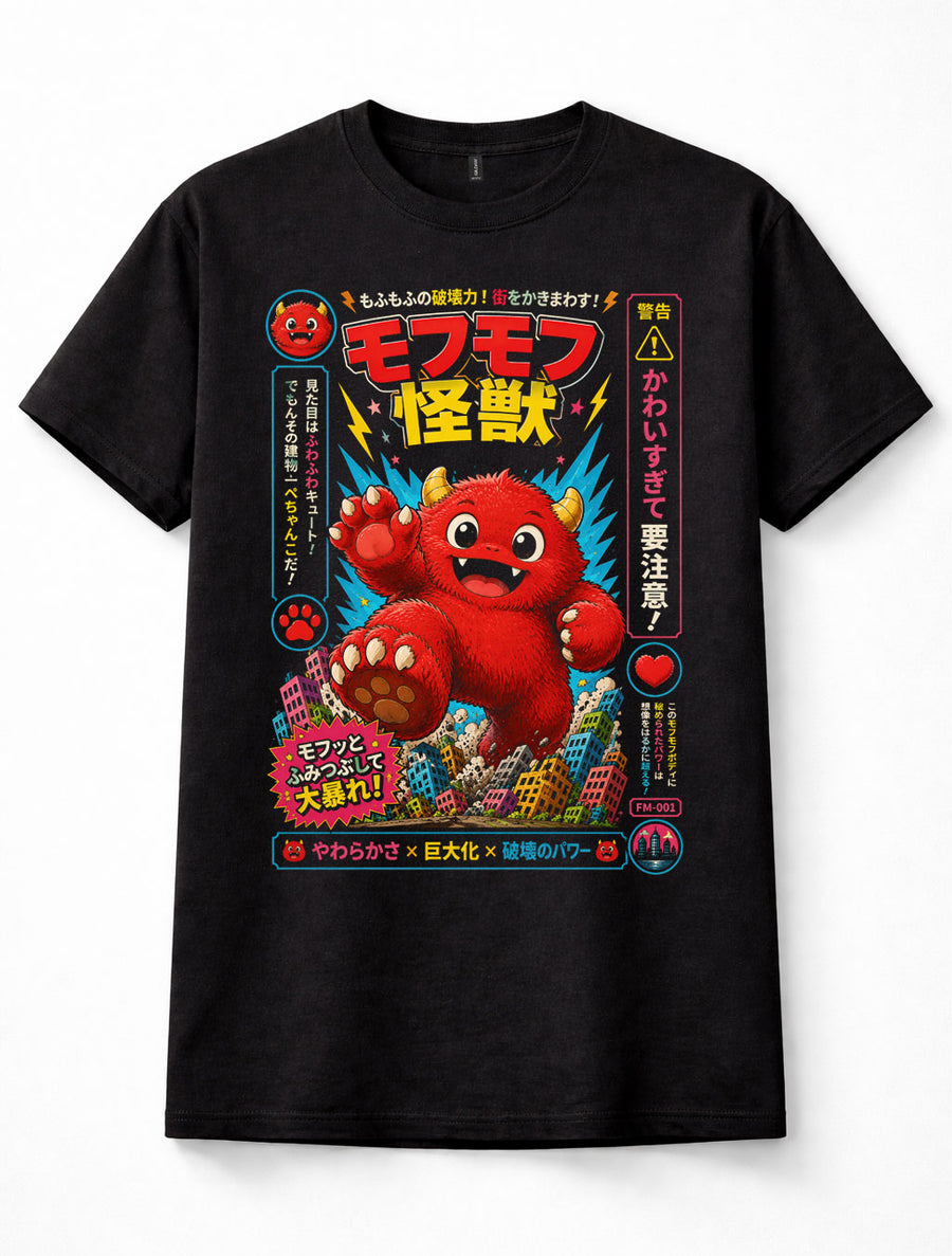 Japanese Red Fluffy Kaiju Cute Monster City Rampage Graphic Unisex T-Shirt