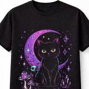 Black Cat Moon Witchy Gothic Crystal Fantasy Unisex T-Shirt