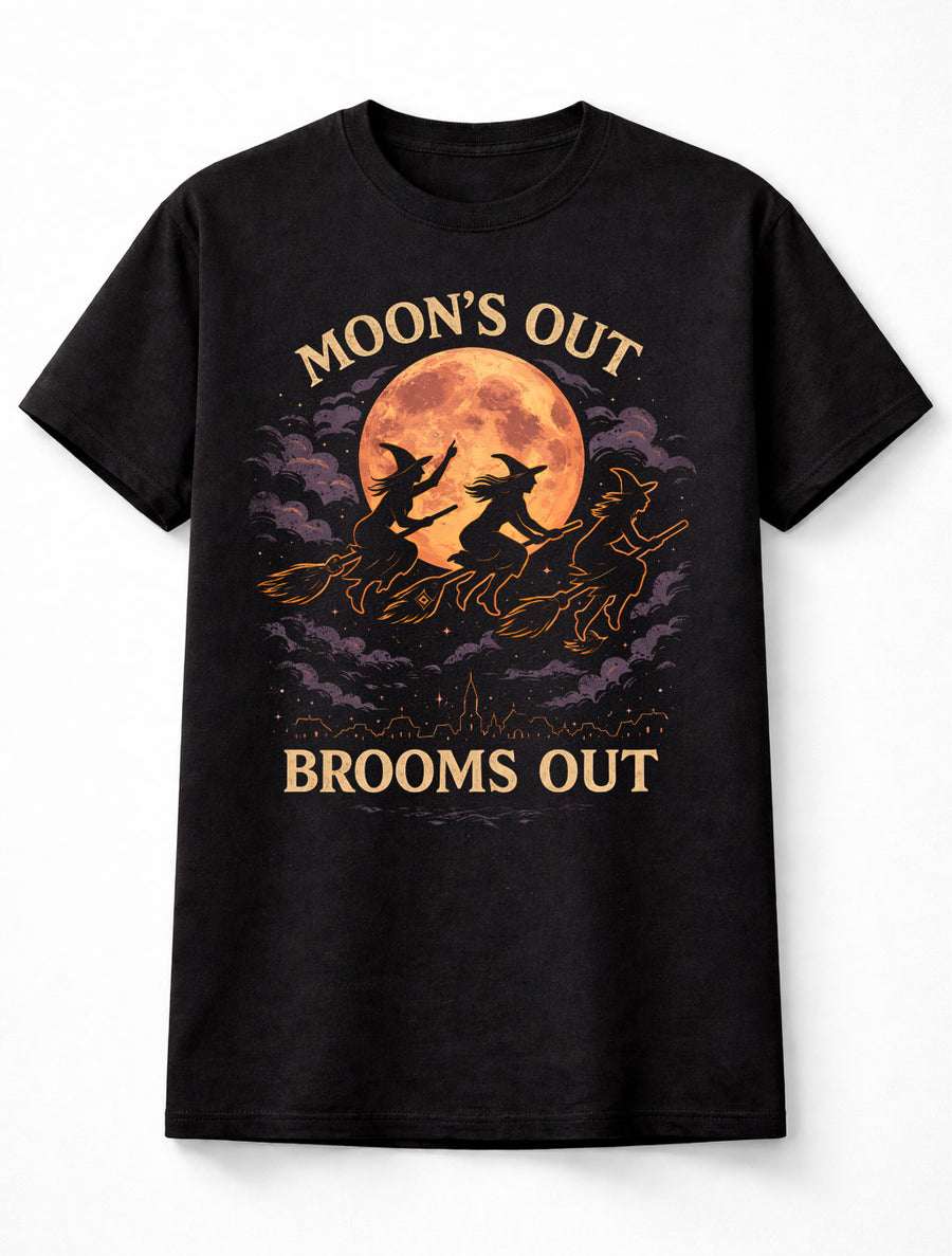 Moon's Out Brooms Out Halloween Witches Full Moon Gothic Unisex T-Shirt