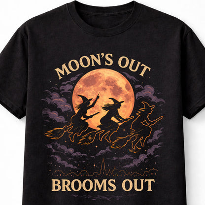 Moon's Out Brooms Out Halloween Witches Full Moon Gothic Unisex T-Shirt