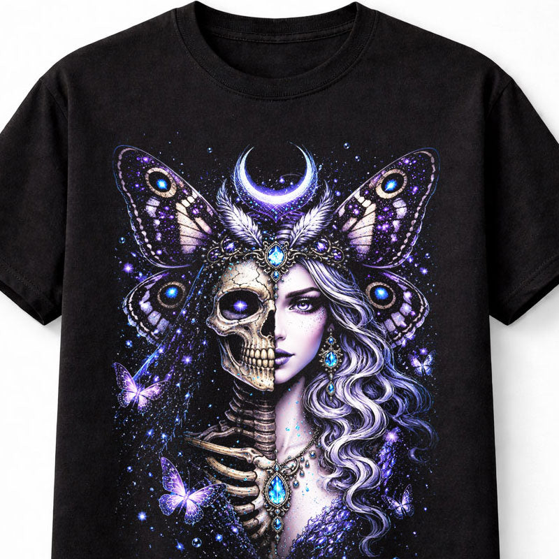 Moon Moth Fairy Skeleton Gothic Celestial Skull Unisex T-Shirt