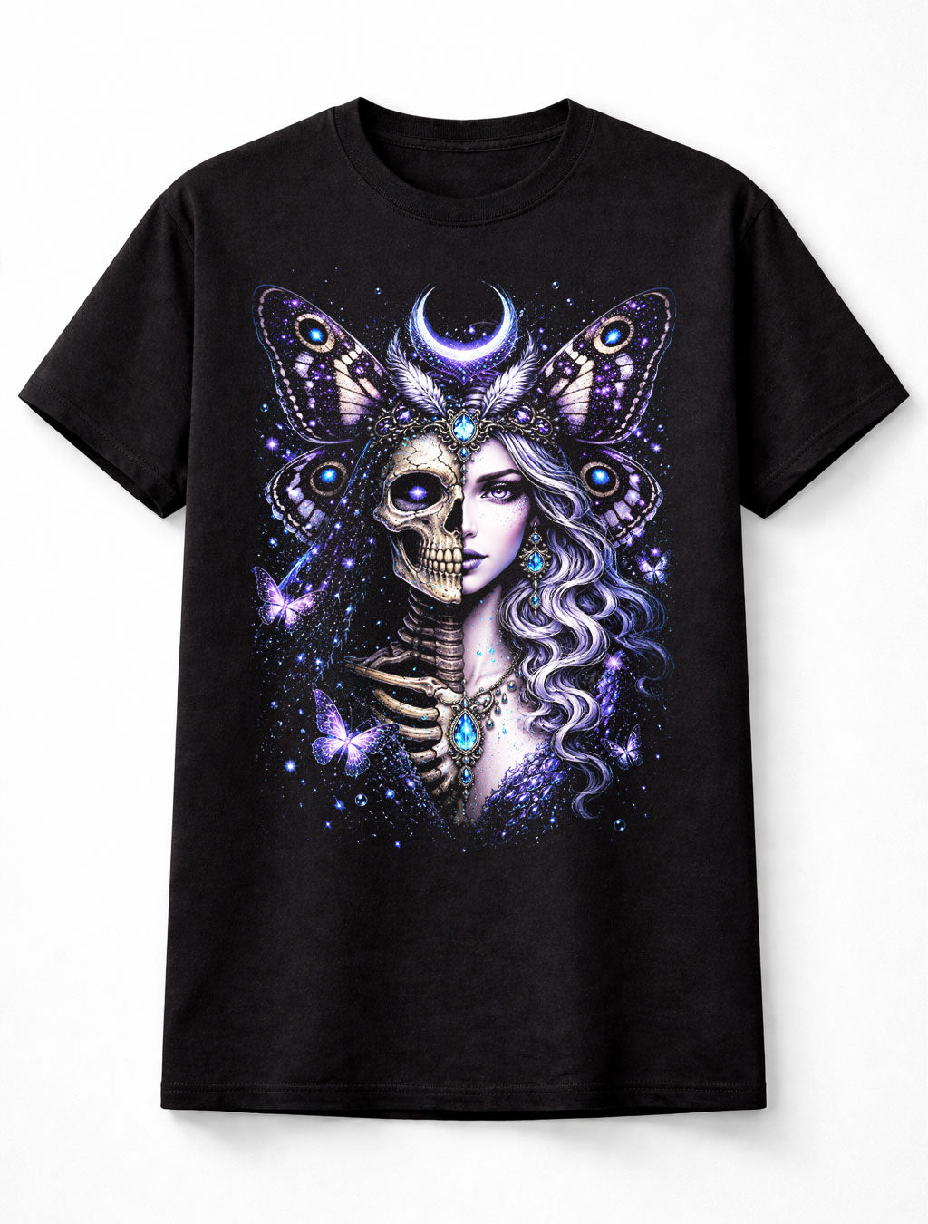 Moon Moth Fairy Skeleton Gothic Celestial Skull Unisex T-Shirt
