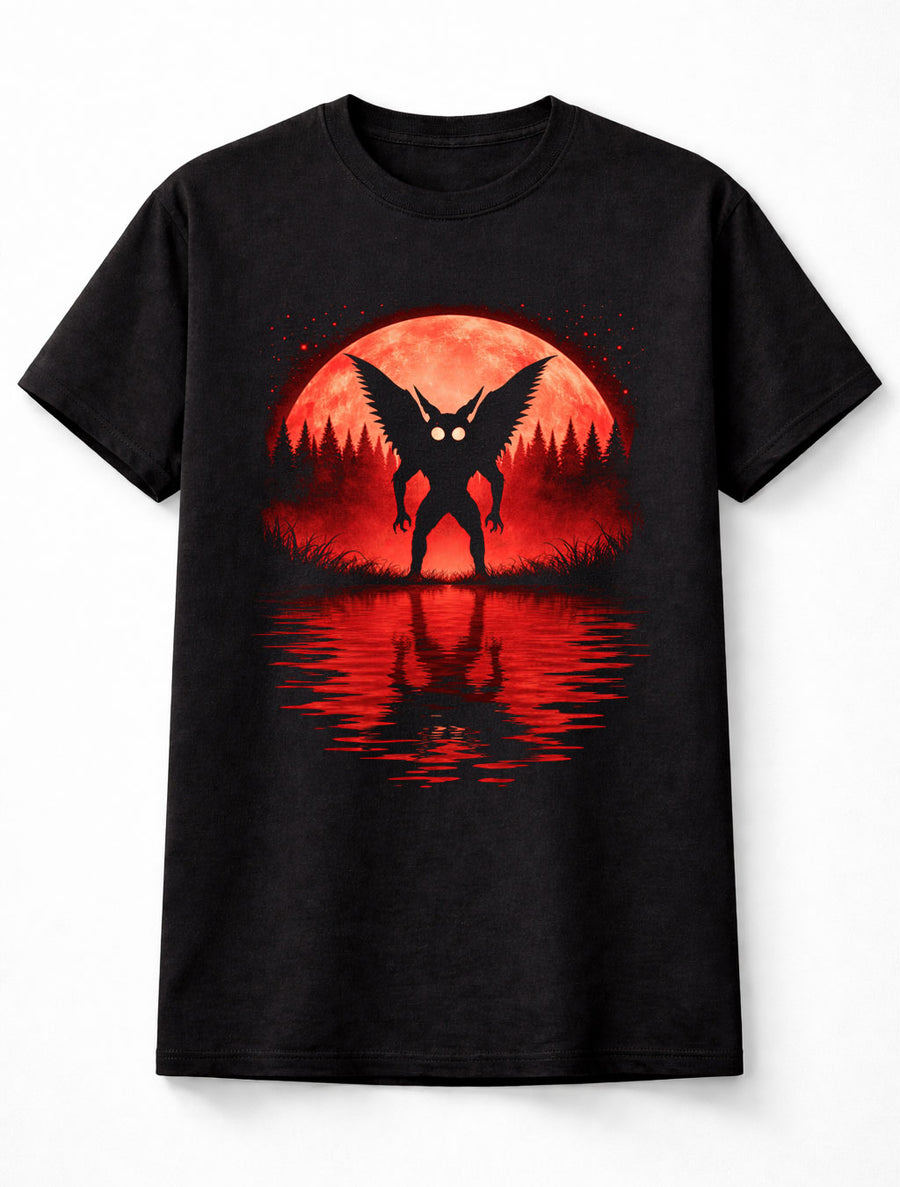 Mothman Cryptid Horror Red Moon Paranormal Graphic Unisex T-Shirt