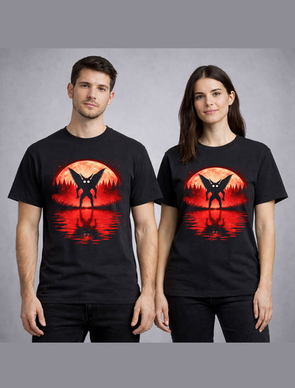 Mothman Cryptid Horror Red Moon Paranormal Graphic Unisex T-Shirt