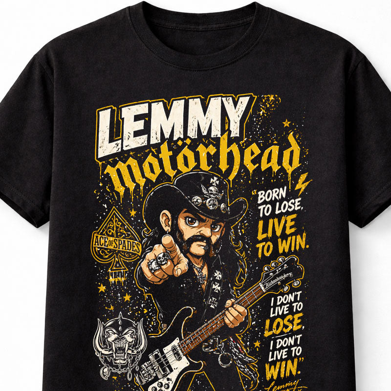 Lemmy Motörhead Inspired Graphic T-Shirt Heavy Metal Rock Tee Vintage Biker Style Band Tribute Shirt Black Adults & Kids Unisex T-Shirt