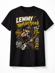 Lemmy Motörhead Inspired Graphic T-Shirt Heavy Metal Rock Tee Vintage Biker Style Band Tribute Shirt Black Adults & Kids Unisex T-Shirt